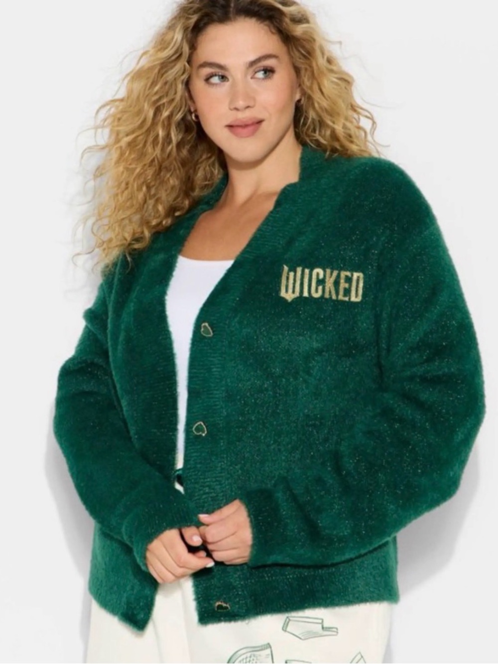 Wicked x Katie Kime Embroidered Green Plush Cardigan Jacket Size L